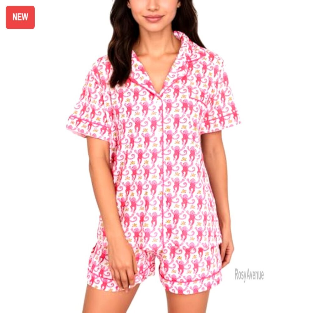 Women's Cotton-Blend Pajama Set, Short Sleeve Button-Down Top & Shorts, - Picture 5 of 8